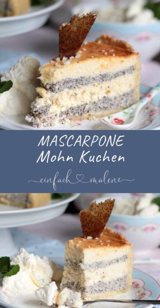 Käsekuchen mal anders. Die Mascarpone-Mohn-Torte schmeckt unglaublich lecker und ist herrlich cremig. Eure Gäste werden begeistert sein. #käsekuchen