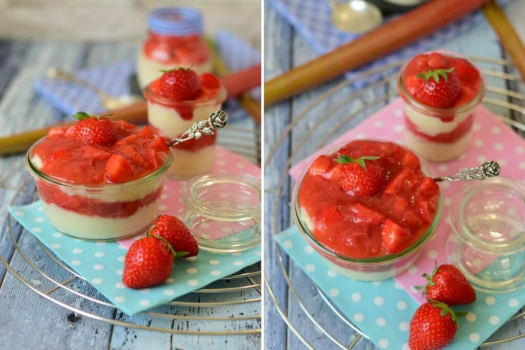 Cremiger Grießbrei mit Erdbeer Rhabarber Kompott