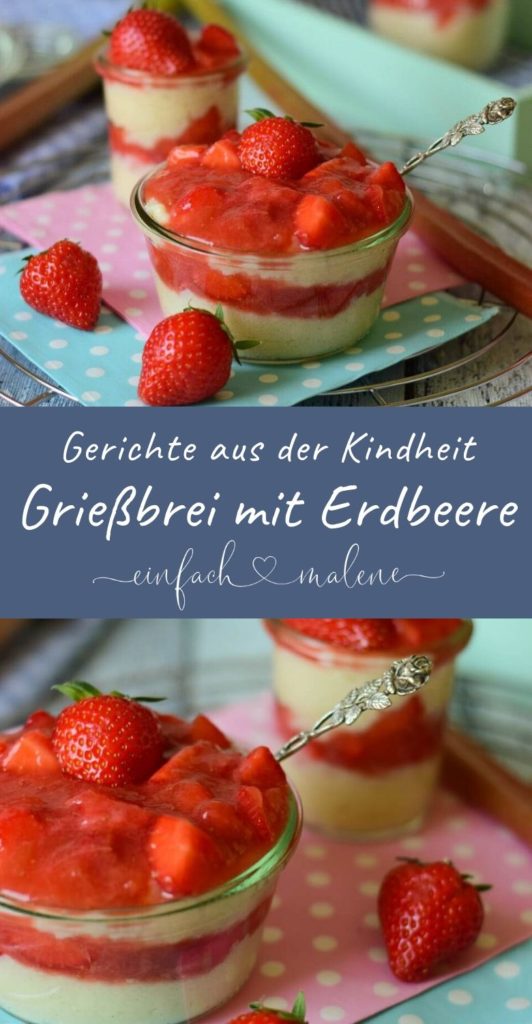 Meine liebste Süßspeise aus der Kindheit ist und bleibt Grießbrei.  Besonders cremig wird er, wenn du Eischnee unterhebst. Die Kombination mit Erdbeeren Rhabarber Kompott ist einfach so gut. #Kindheitserinnerungen #grieß