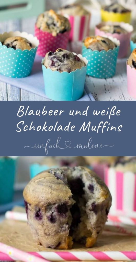Diese Blaubeer Muffins mit weißer Schokolade sind so einfach wie genial. Zutaten verrühren, Blaubeeren und weiße Schokolade unterheben + ab in den Backofen.