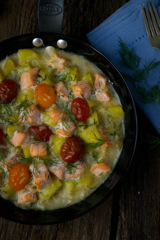 Cremige Kartoffel Lachs Pfanne mit Dill