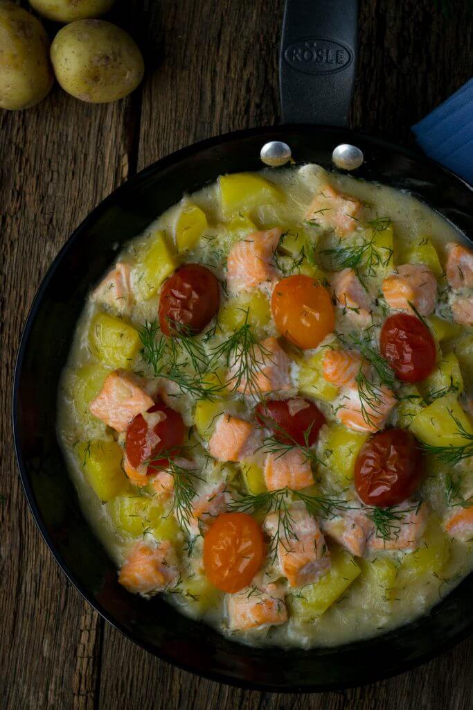 Cremige Kartoffel Lachs Pfanne mit Dill