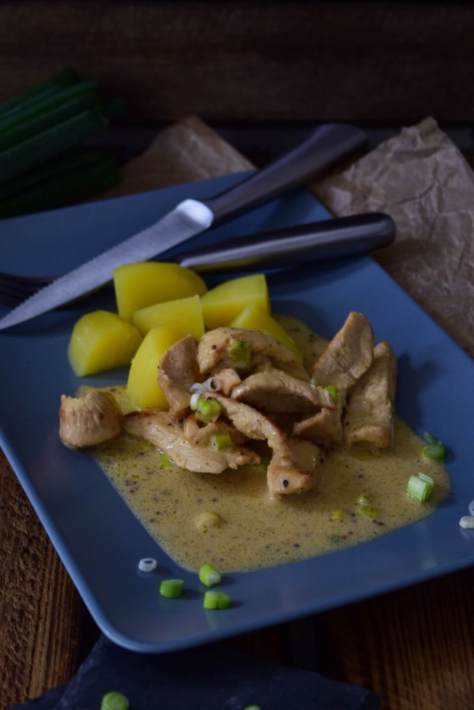Schnelle Welle Rezept für Senfsauce und Putenstreifen