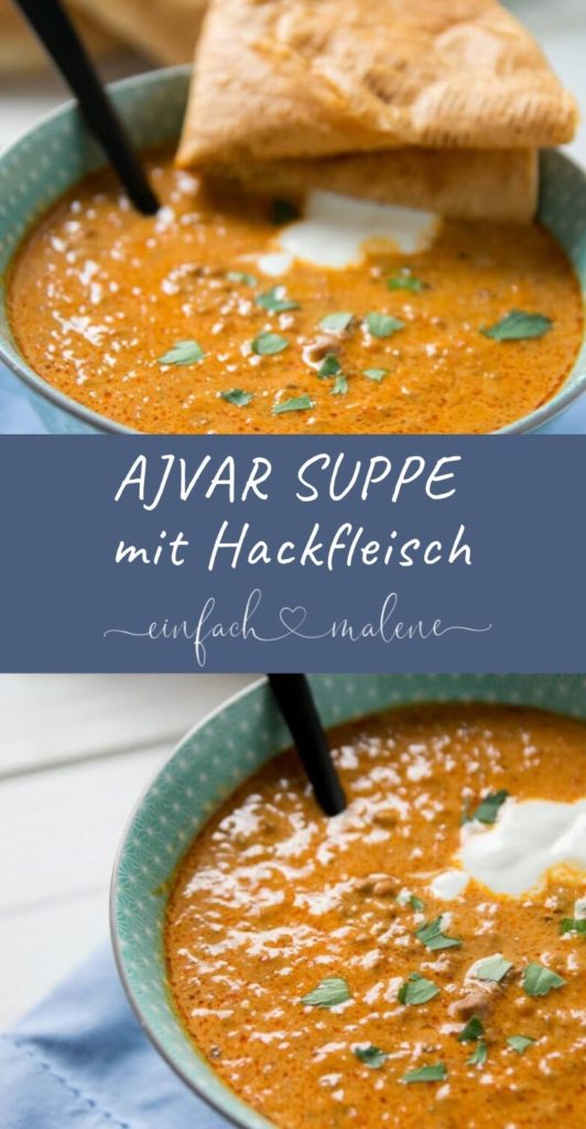 Ajvar Suppe mit Hackfleisch - ideal zur Zubereitung im Slowcooker
