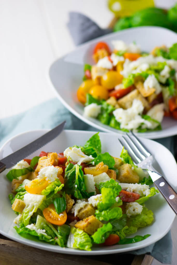 Perfektes Sommer Rezept - Sehr lecker und super einfach zuzubereiten - Brotsalat mit Mozzarella 