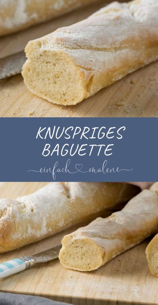 Knuspriges Baguette selber backen und belegen. Das Baguette schmeckt super zum Frühstück, zu Salat und ist belegt der Knaller. Nur mit Butter und Salami oder als Sandwich mit Mozzarella, Tomaten & Pesto.