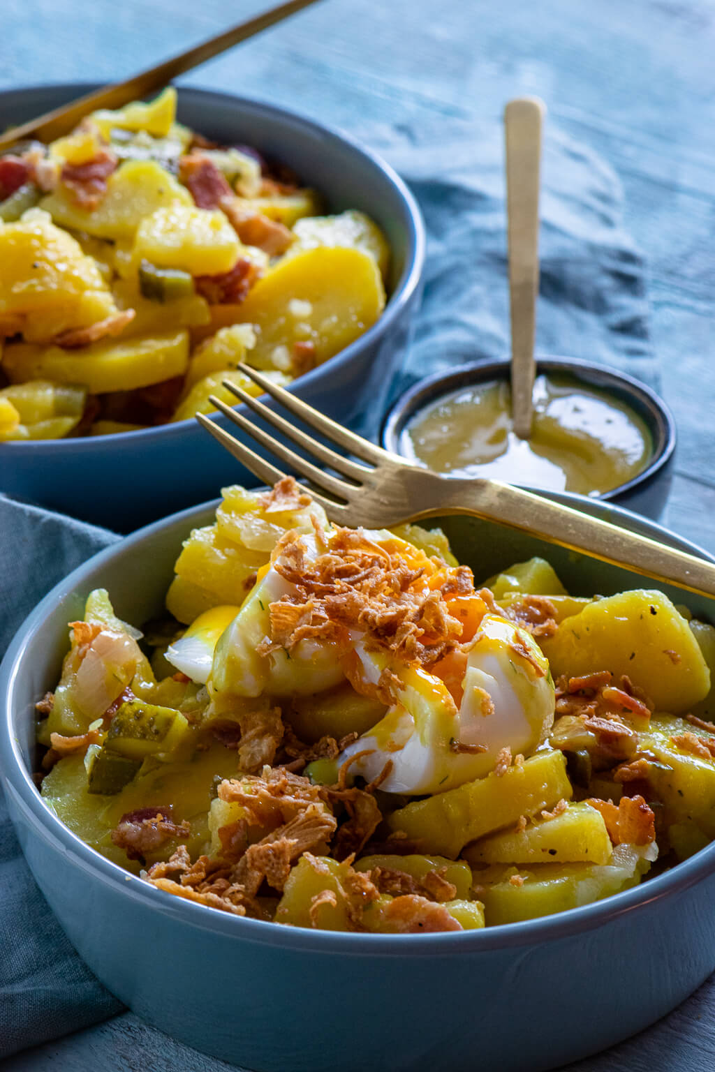 Einfacher Kartoffelsalat mit Röstzwiebeln &amp; Honig Senf Sauce - Einfach ...