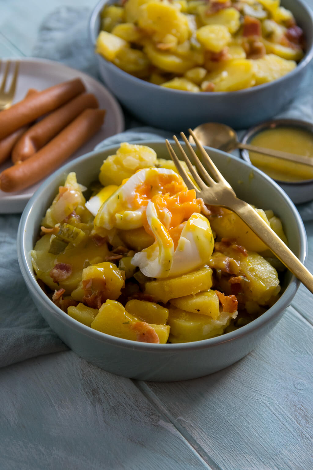 Einfacher Kartoffelsalat mit Röstzwiebeln &amp; Honig Senf Sauce - Einfach ...
