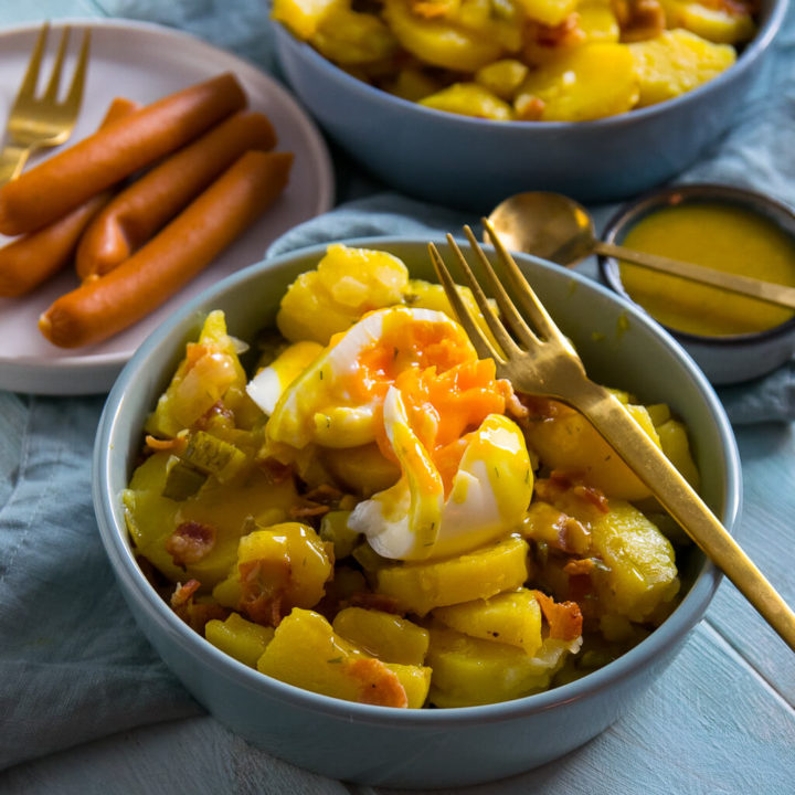 Einfacher Kartoffelsalat mit Röstzwiebeln &amp; Honig Senf Sauce - Einfach ...