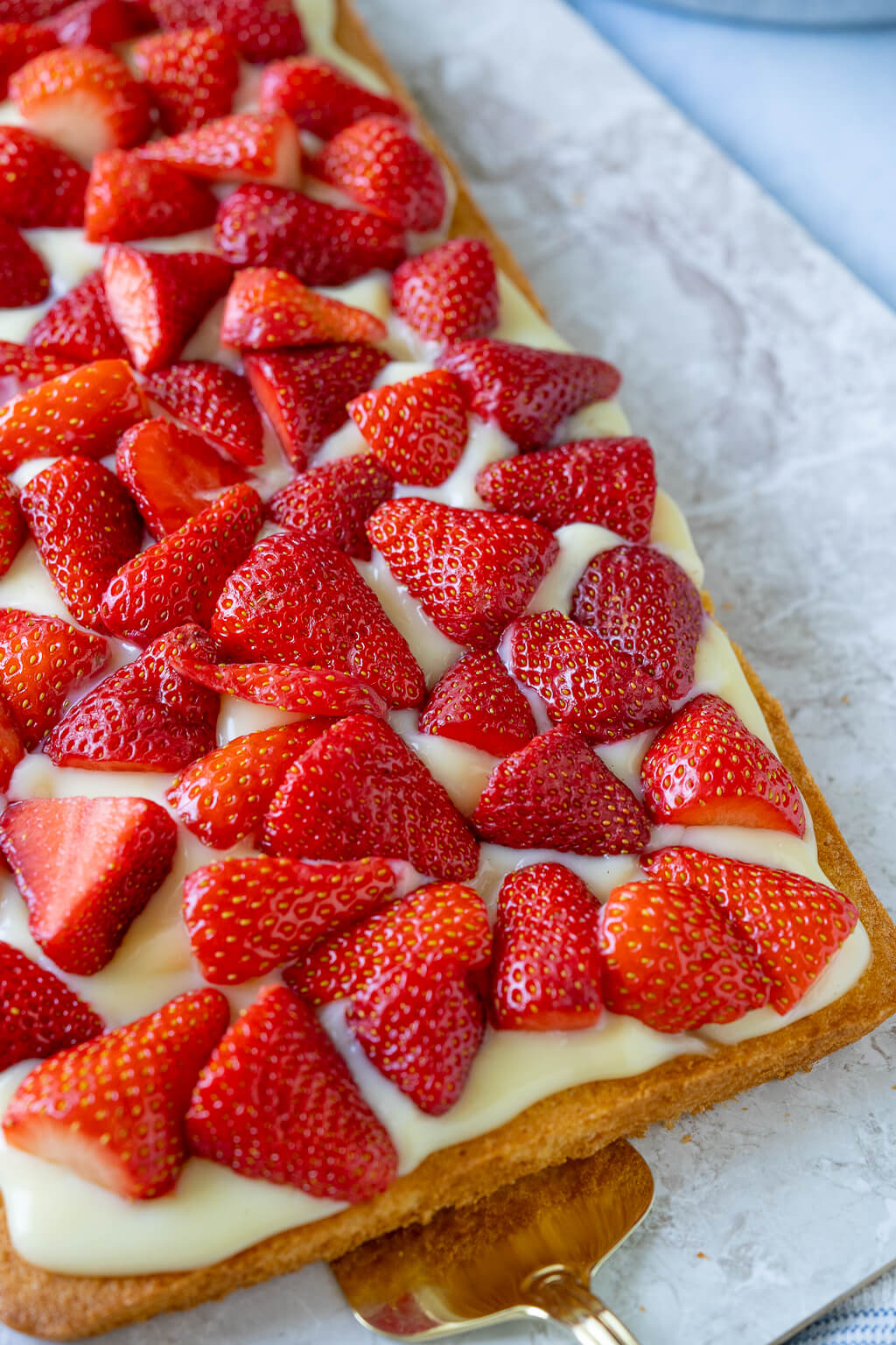 Einfacher Erdbeer Pudding Kuchen vom Blech (auch für den Thermomix ...