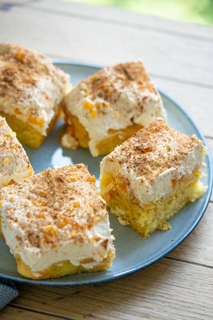 Fantakuchen ist ein echter Klassiker - fluffiger Rührteig mit einem cremigen Belag aus Schmand und Mandarinen. Fankakuchen vom Blech ist super fix gebacken.