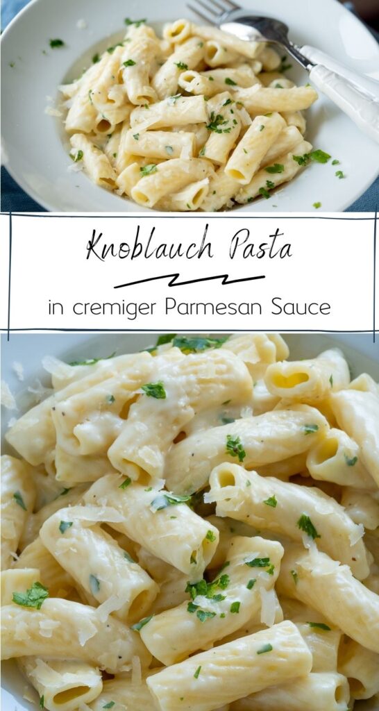 Diese leckere und sättigende Pasta ist in weniger als 20 Minuten zubereitet. Cremige Käsesauce mit eine großen Portion Knoblauch und frischer Petersilie. #feierabendküche #einfachegerichte #feierabend #parmesansauce