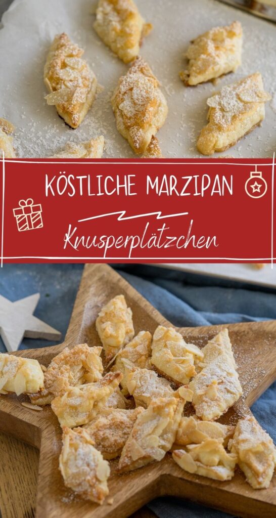 Zartes Buttergebäck mit Marzipan, Mandeln & Puderzucker - Die Kekse schmecken super lecker und sind die richtigen Weihnachtskekese für alle Marzipan-Fans. #marzipan #marzipankekse #weihnachten