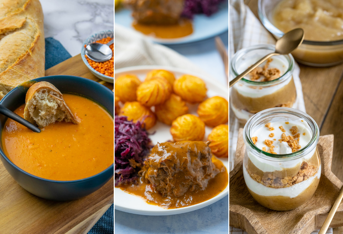 Mein perfektes Weihnachtsmenü - stressfrei und mega lecker: rote Linsensuppe, Rouladen und Bratapfel-Schichtdessert