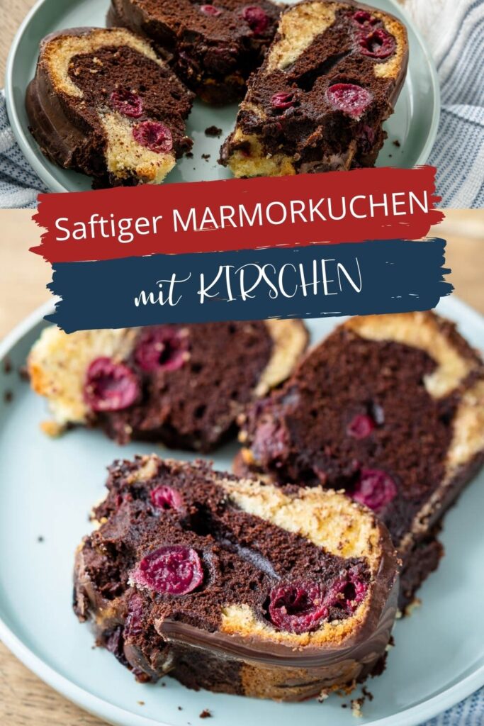 OMG, der Marmorkuchen ist einfach perfekt!! Mega saftiger und absolut leckerer Marmorkuchen mit Kirschen und knackigem Schokoladen Überzug. Das Rezept ist kinderleicht und optimiert für den Thermomix. #kirschen #rührkuchen #guglhupf #klassiker #kuchenrezepte