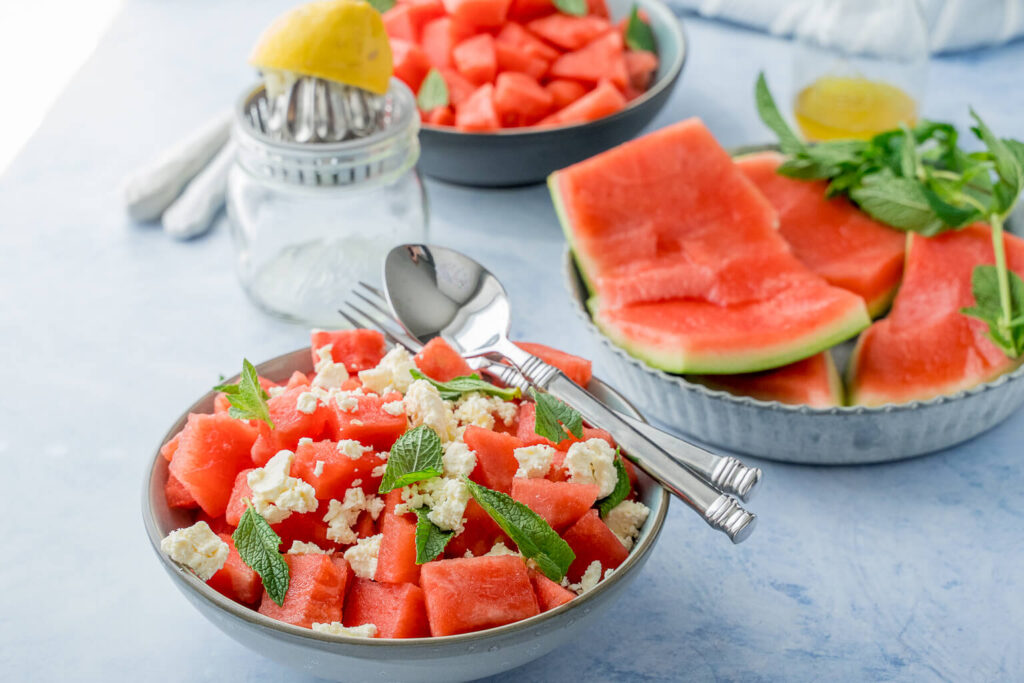 Wassermelonen Feta Salat mit Minze - erfrischender Sommersalat ...