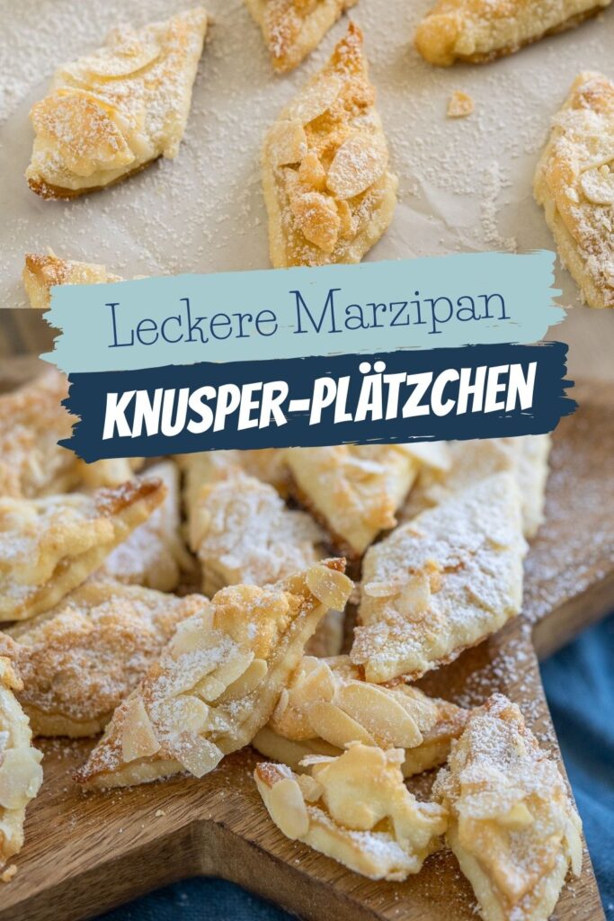 Zartes Buttergebäck mit Marzipan, Mandeln und Puderzucker, super lecker und ein Knaller auf dem Plätzchenteller.