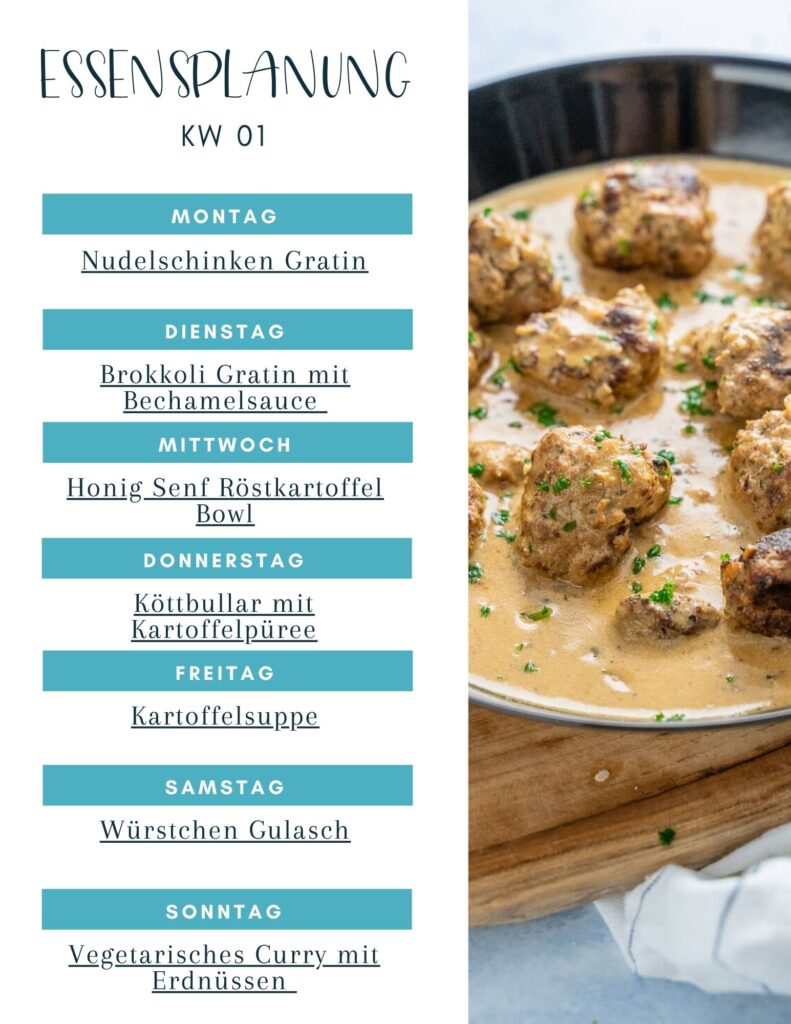 Essenplan für die ganze Woche (KW 1)