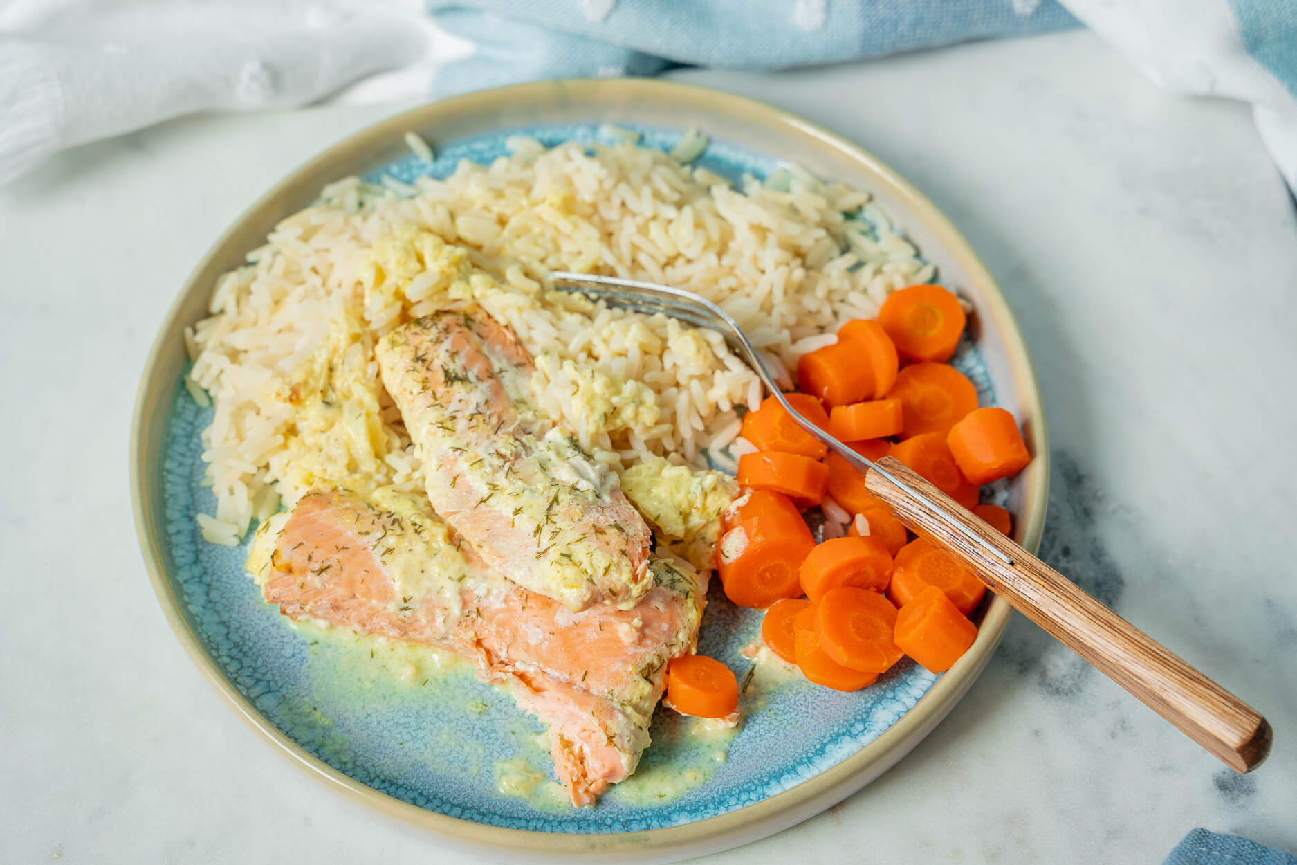 Lachs in Senfsauce mit Reis und Karotten - Einfach Malene