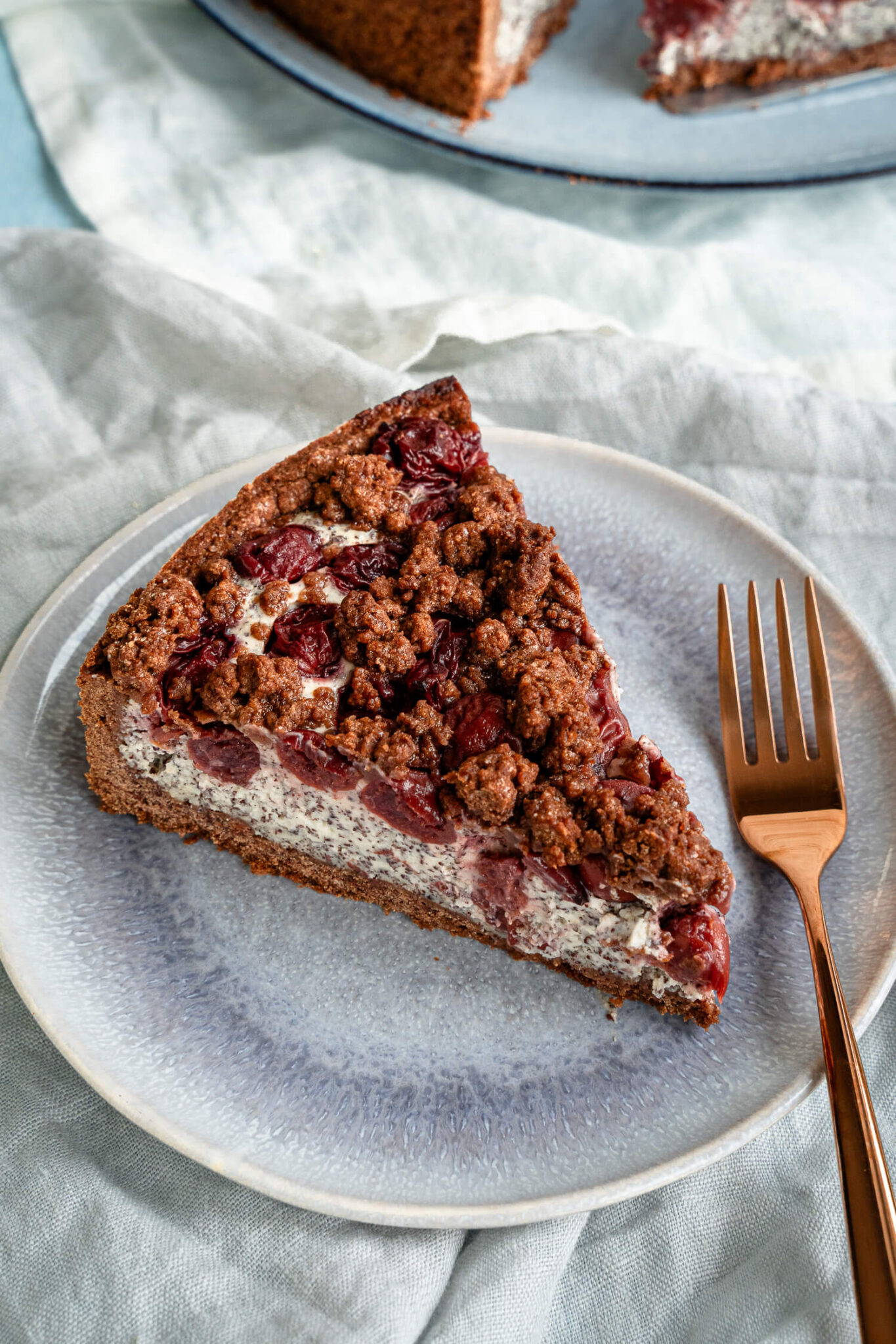 Saftiger Schoko Mohnkuchen mit Kirschen und Streuseln