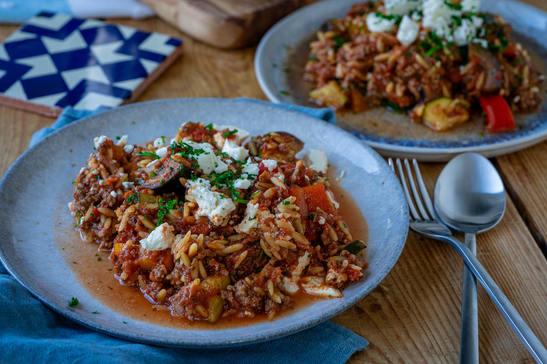 Kritharaki Hackfleisch Pfanne mit Feta