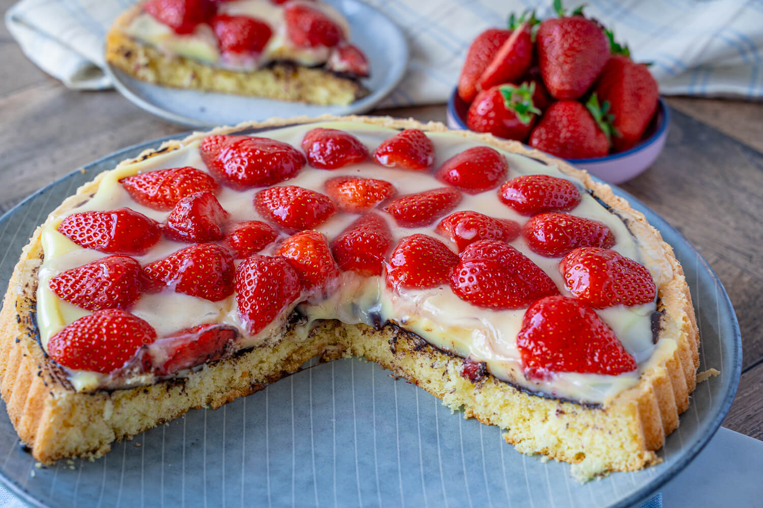 Erdbeerkuchen mit Vanillepudding
