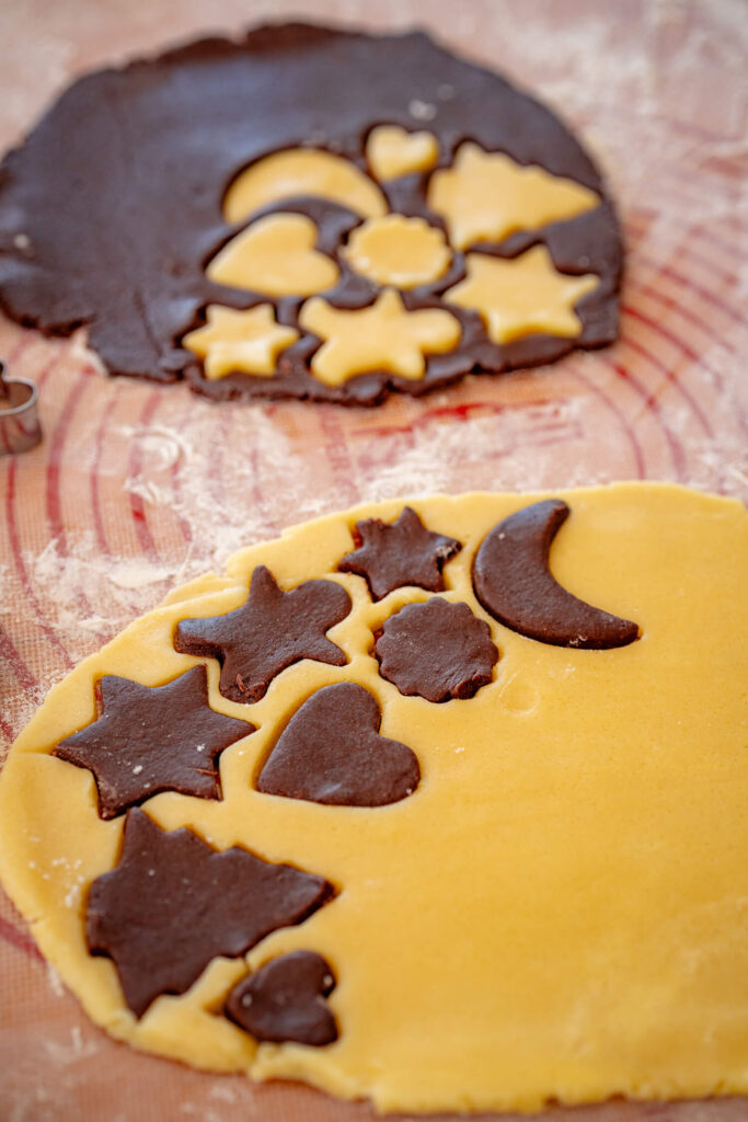 Schoko Vanille Plätzchen – hübsches Schwarz-Weiß-Gebäck mit Muster

