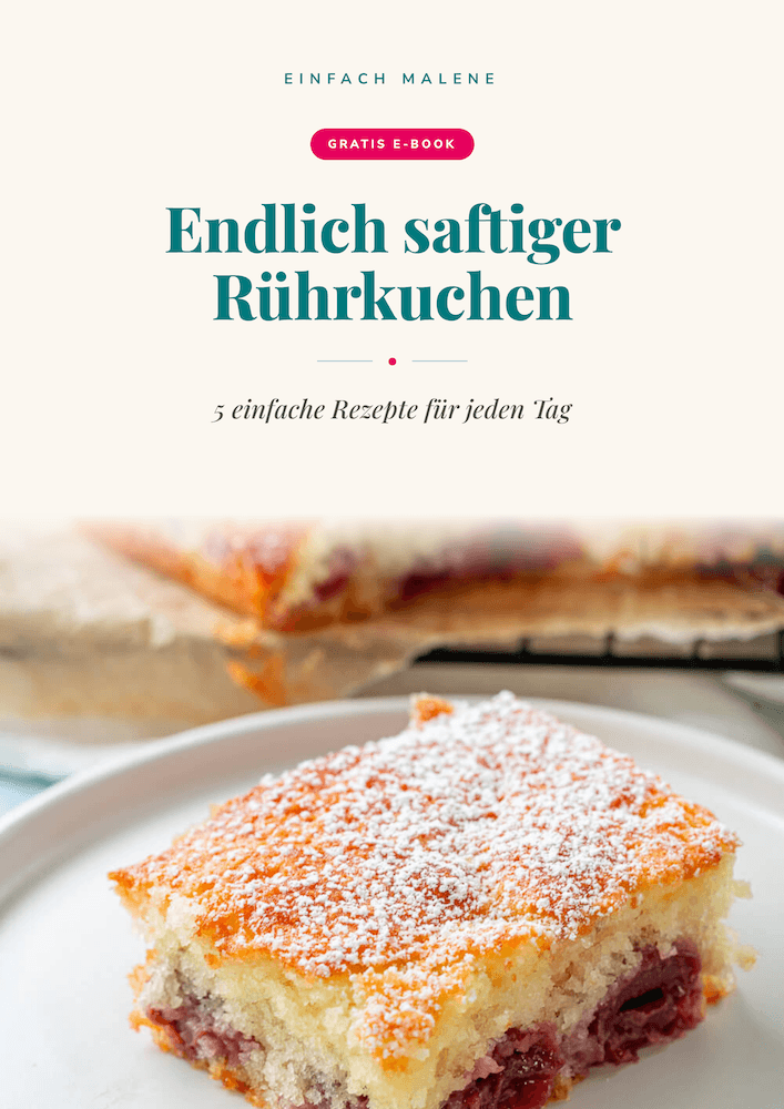 Cover des Gratis-E-Books „Endlich saftiger Rührkuchen“ mit 5 einfachen Rezepten